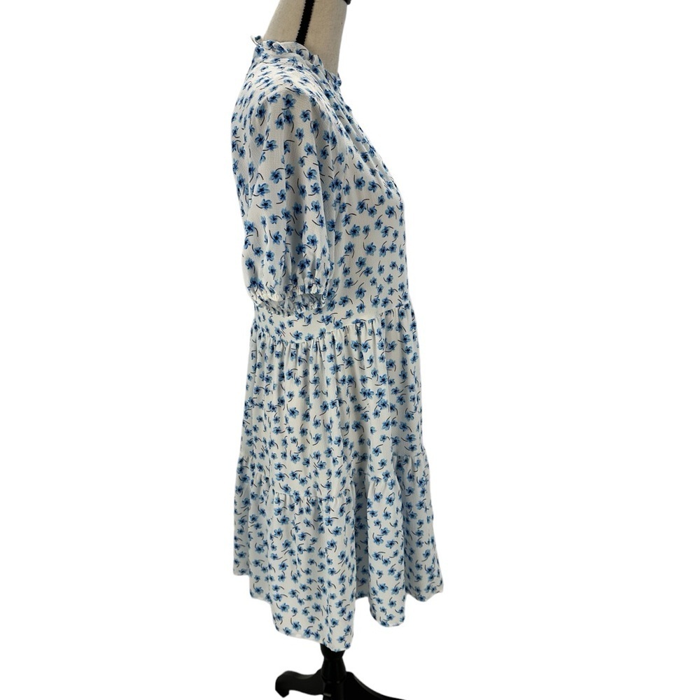 CeCe Short Sleeve Mock Neck Floral Print Midi Dress - Blue White - size Small - Picture 2 of 9